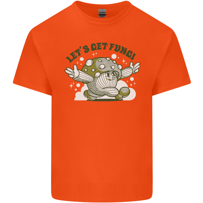 Lets Get Fungi Funky Magic Mushrooms Mens Cotton T-Shirt Tee Top Orange