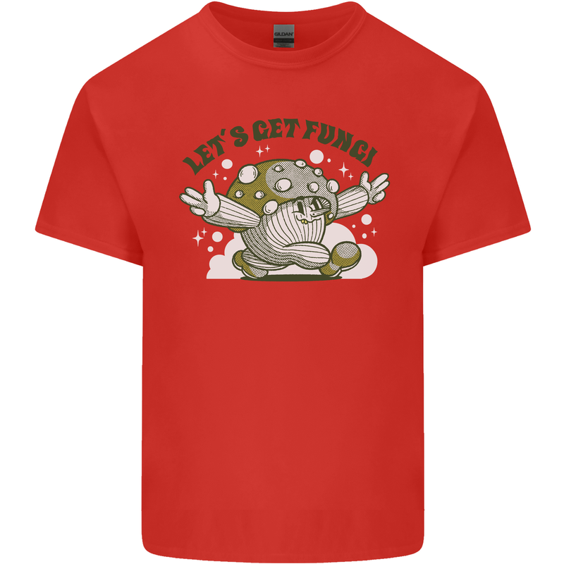 Lets Get Fungi Funky Magic Mushrooms Mens Cotton T-Shirt Tee Top Red