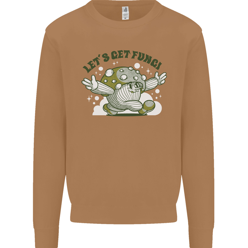 Lets Get Fungi Funky Magic Mushrooms Mens Sweatshirt Jumper Caramel Latte