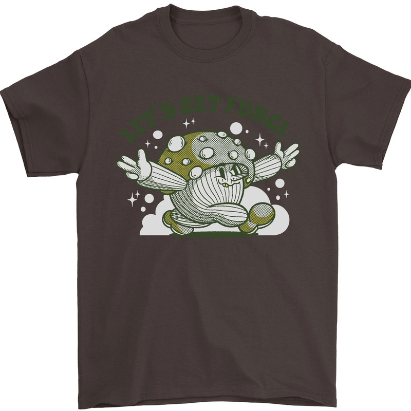 Lets Get Fungi Funky Magic Mushrooms Mens T-Shirt 100% Cotton Dark Chocolate