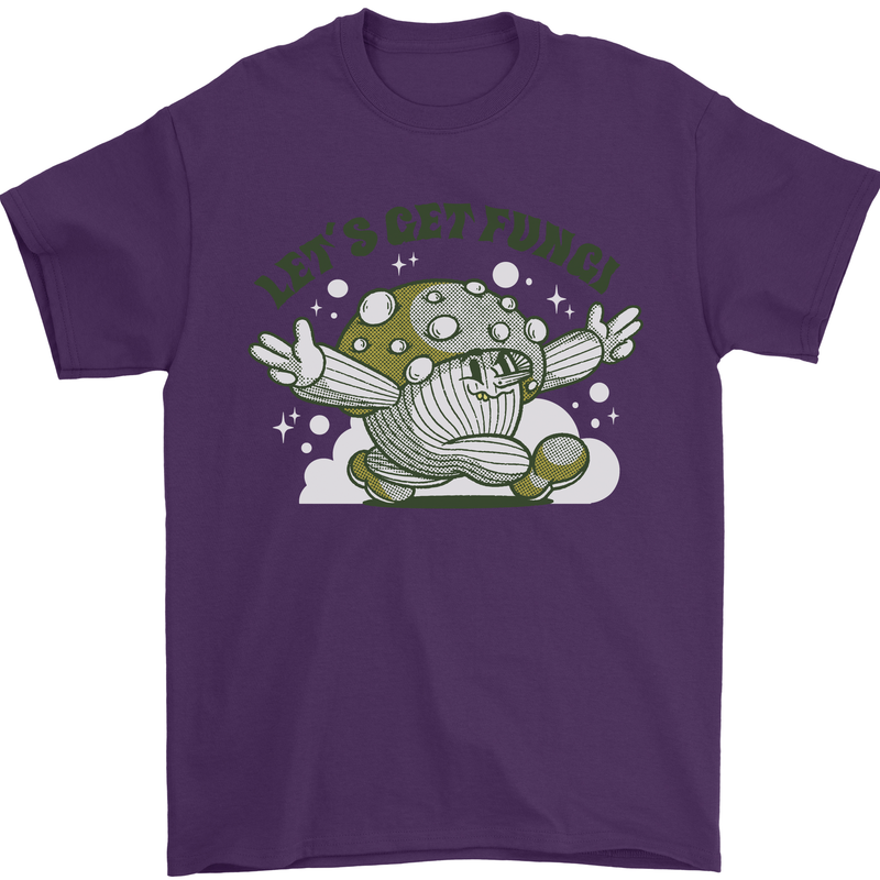 Lets Get Fungi Funky Magic Mushrooms Mens T-Shirt 100% Cotton Purple