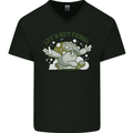 Lets Get Fungi Funky Magic Mushrooms Mens V-Neck Cotton T-Shirt Black
