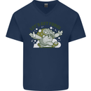 Lets Get Fungi Funky Magic Mushrooms Mens V-Neck Cotton T-Shirt Navy Blue
