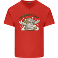 Lets Get Fungi Funky Magic Mushrooms Mens V-Neck Cotton T-Shirt Red