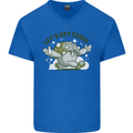 Lets Get Fungi Funky Magic Mushrooms Mens V-Neck Cotton T-Shirt Royal Blue
