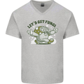 Lets Get Fungi Funky Magic Mushrooms Mens V-Neck Cotton T-Shirt Sports Grey
