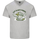 Lets Get Fungi Funky Magic Mushrooms Mens V-Neck Cotton T-Shirt Sports Grey