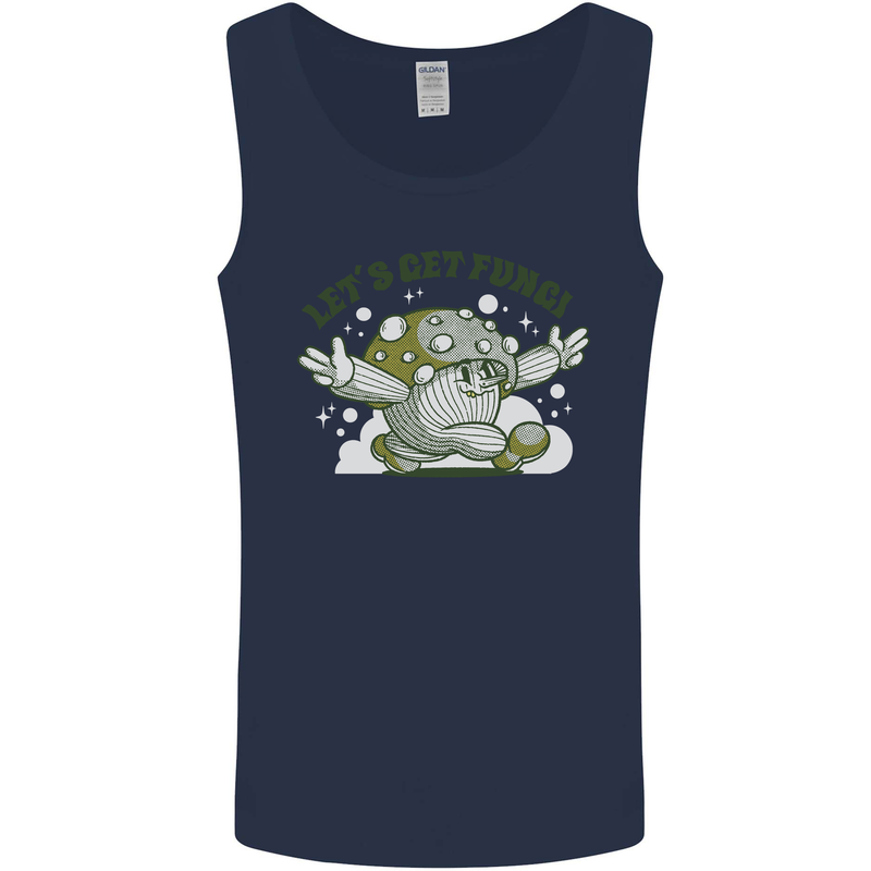 Lets Get Fungi Funky Magic Mushrooms Mens Vest Tank Top Navy Blue