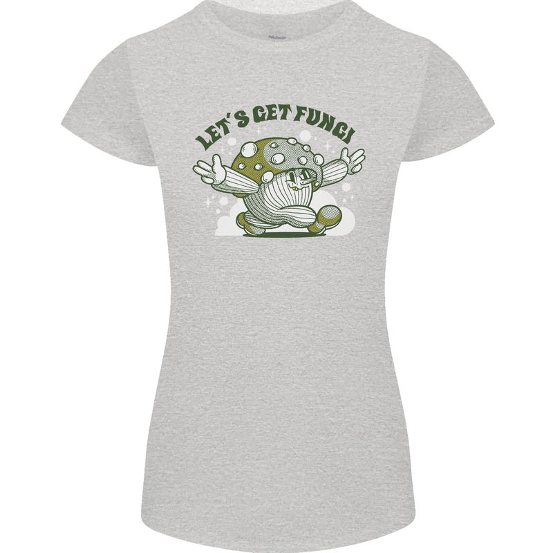 Lets Get Fungi Funky Magic Mushrooms Womens Petite Cut T-Shirt Sports Grey