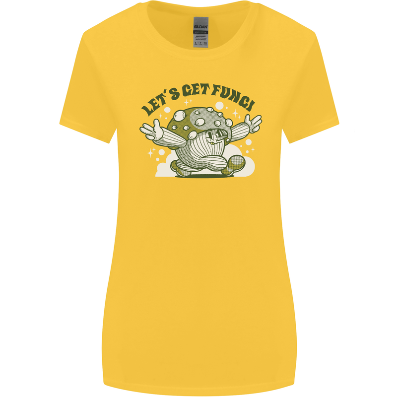 Lets Get Fungi Funky Magic Mushrooms Womens Wider Cut T-Shirt Yellow