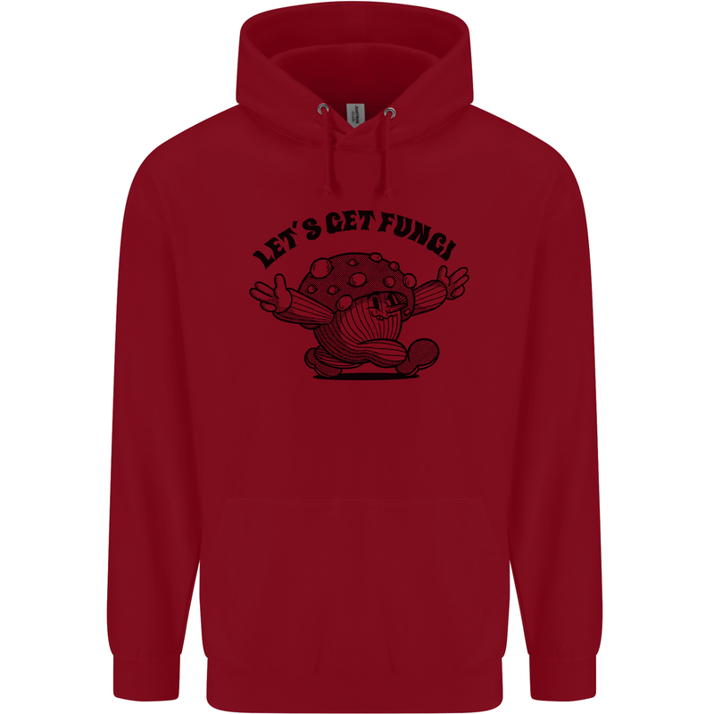 Lets Get Fungi Magic Mushrooms LSD Childrens Kids Hoodie Red