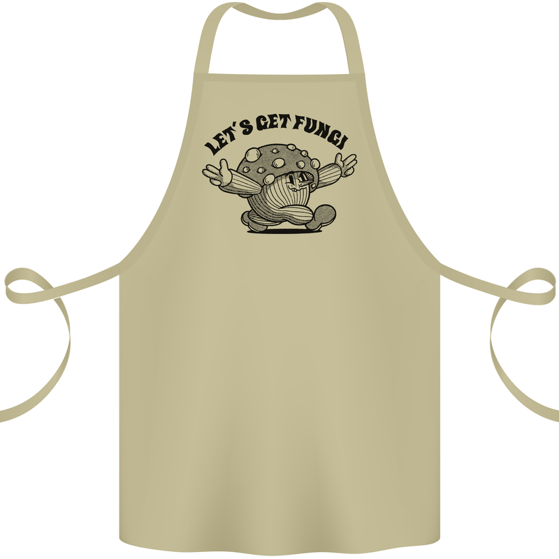 Lets Get Fungi Magic Mushrooms LSD Cotton Apron 100% Organic Khaki