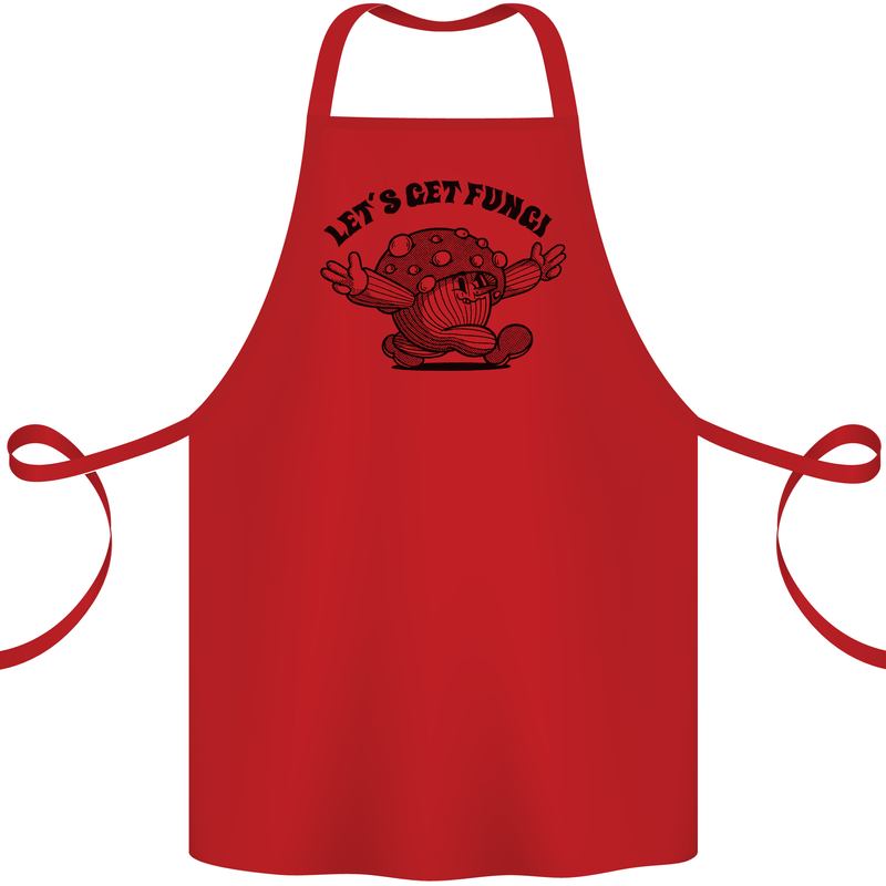Lets Get Fungi Magic Mushrooms LSD Cotton Apron 100% Organic Red