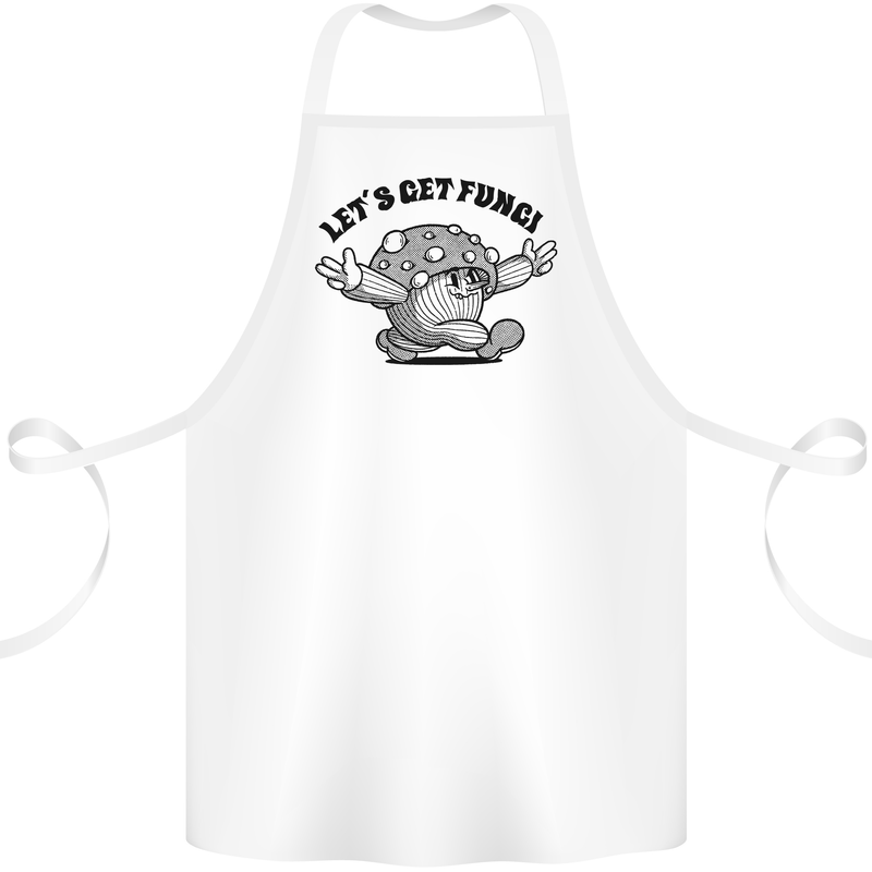 Lets Get Fungi Magic Mushrooms LSD Cotton Apron 100% Organic White