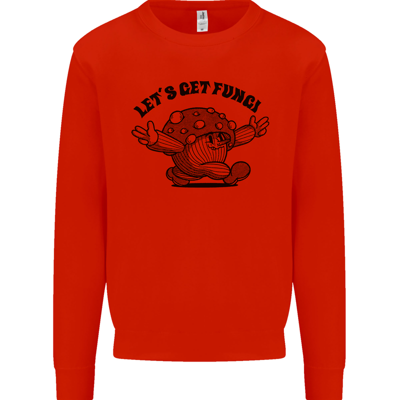 Lets Get Fungi Magic Mushrooms LSD Kids Sweatshirt Jumper Bright Red