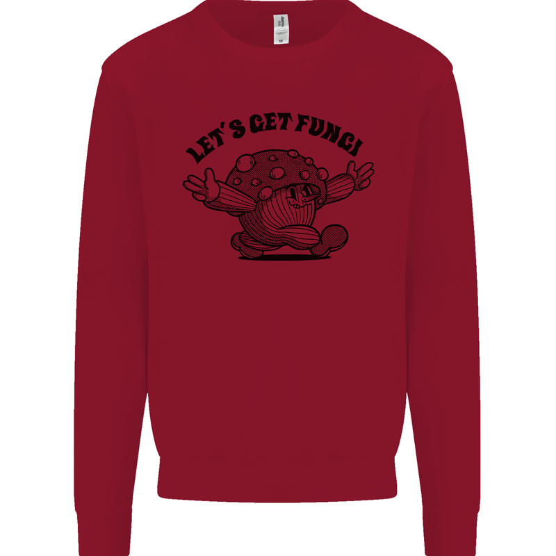 Lets Get Fungi Magic Mushrooms LSD Kids Sweatshirt Jumper Red