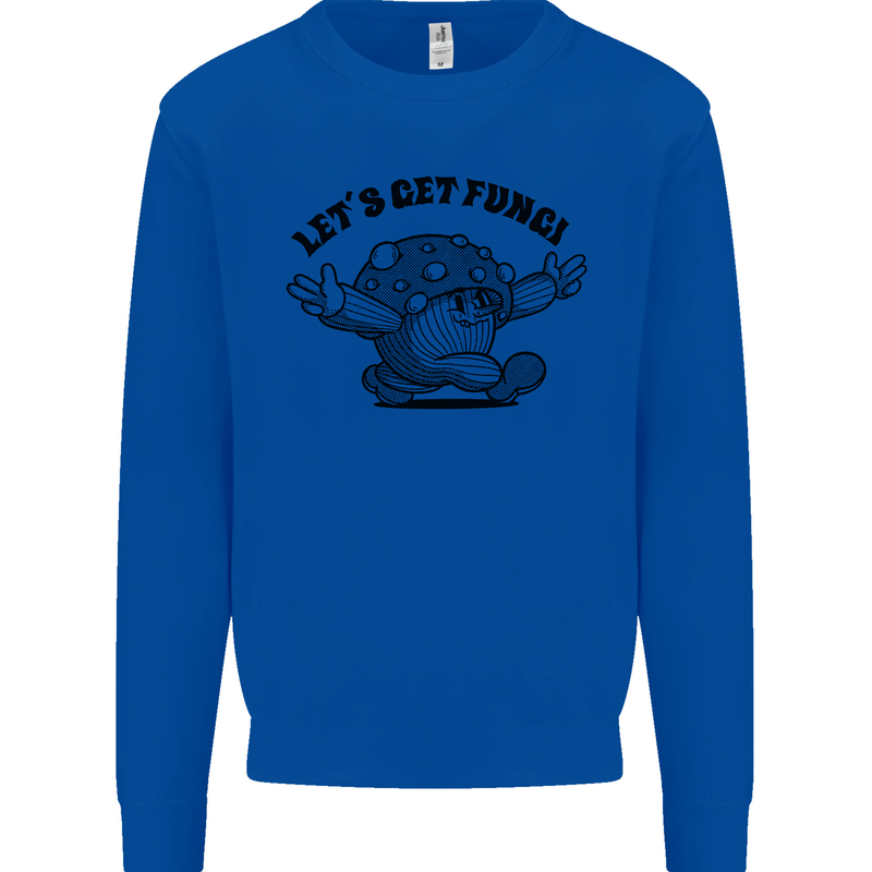 Lets Get Fungi Magic Mushrooms LSD Kids Sweatshirt Jumper Royal Blue