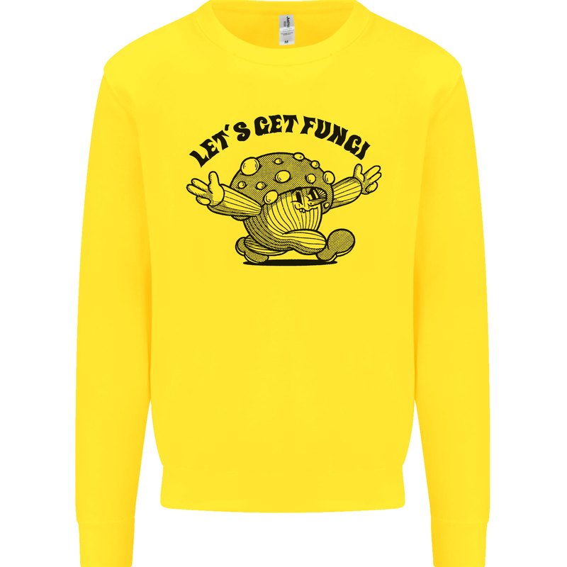 Lets Get Fungi Magic Mushrooms LSD Kids Sweatshirt Jumper Yellow