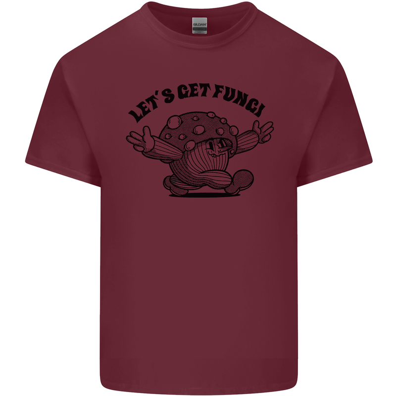 Lets Get Fungi Magic Mushrooms LSD Mens Cotton T-Shirt Tee Top Maroon