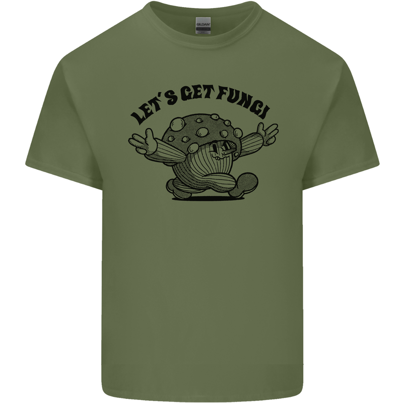 Lets Get Fungi Magic Mushrooms LSD Mens Cotton T-Shirt Tee Top Military Green