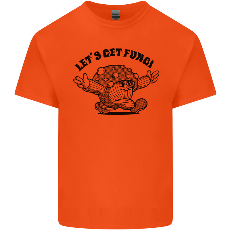 Lets Get Fungi Magic Mushrooms LSD Mens Cotton T-Shirt Tee Top Orange
