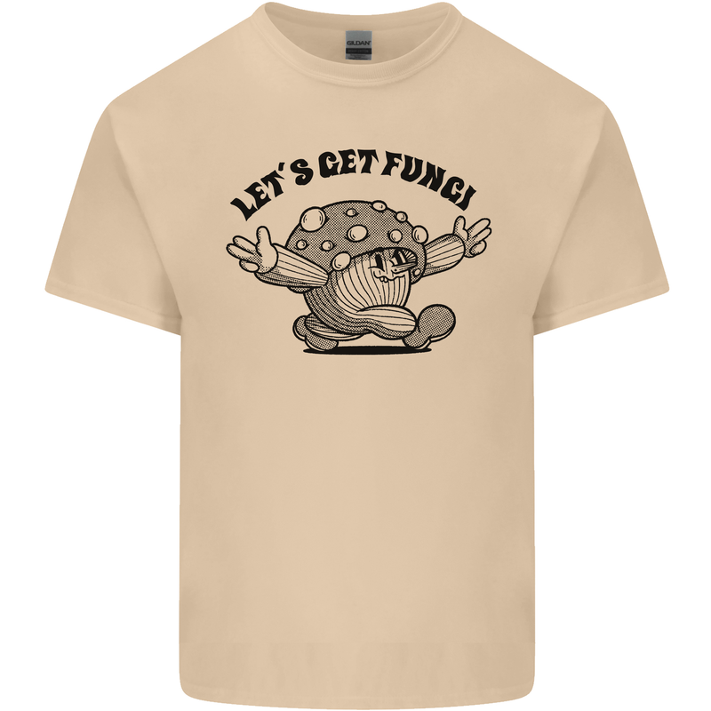 Lets Get Fungi Magic Mushrooms LSD Mens Cotton T-Shirt Tee Top Sand