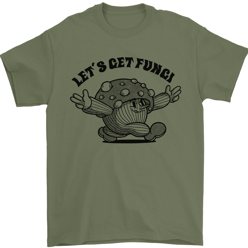 Lets Get Fungi Magic Mushrooms LSD Mens T-Shirt 100% Cotton Military Green