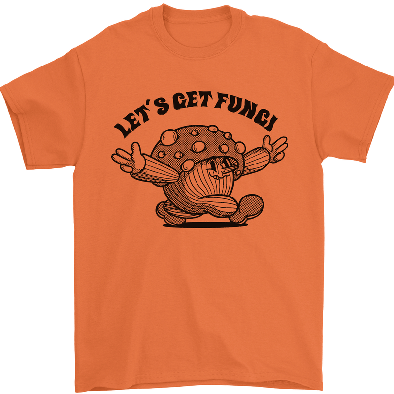 Lets Get Fungi Magic Mushrooms LSD Mens T-Shirt 100% Cotton Orange