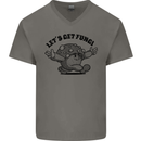 Lets Get Fungi Magic Mushrooms LSD Mens V-Neck Cotton T-Shirt Charcoal
