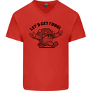 Lets Get Fungi Magic Mushrooms LSD Mens V-Neck Cotton T-Shirt Red