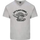Lets Get Fungi Magic Mushrooms LSD Mens V-Neck Cotton T-Shirt Sports Grey