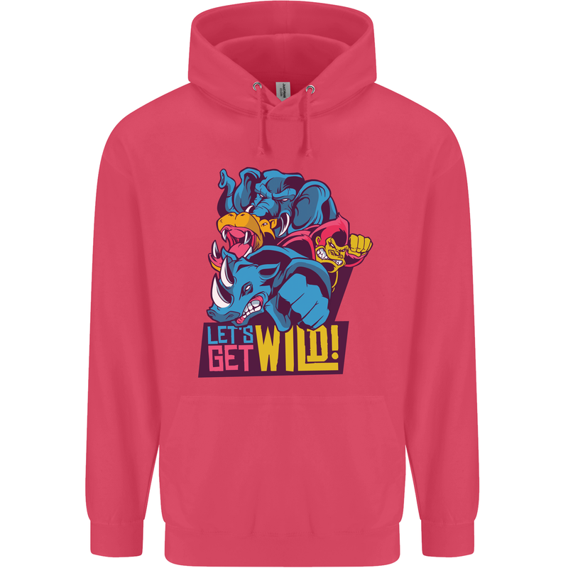 Lets Get Wild Rhino Gorilla Elephant Hippo Childrens Kids Hoodie Heliconia
