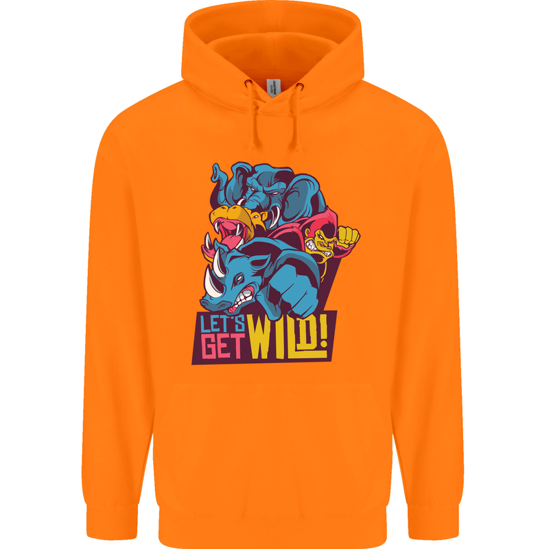 Lets Get Wild Rhino Gorilla Elephant Hippo Childrens Kids Hoodie Orange
