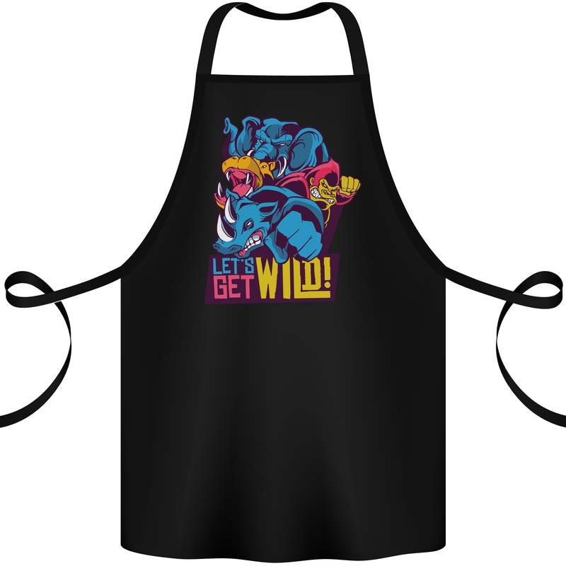 Lets Get Wild Rhino Gorilla Elephant Hippo Cotton Apron 100% Organic Black