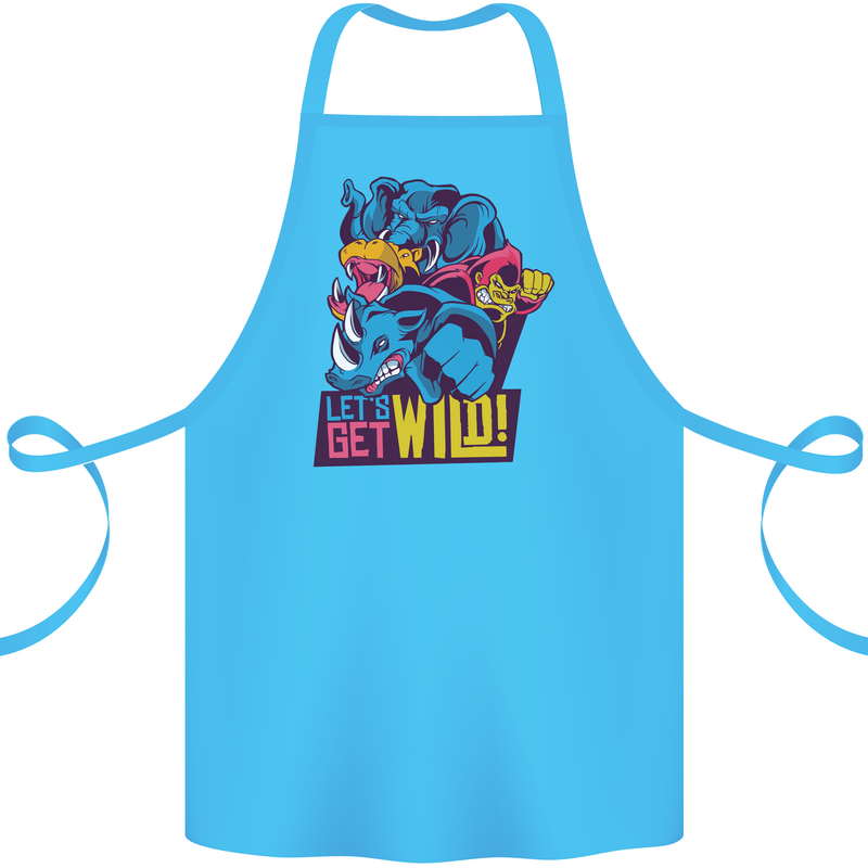 Lets Get Wild Rhino Gorilla Elephant Hippo Cotton Apron 100% Organic Turquoise