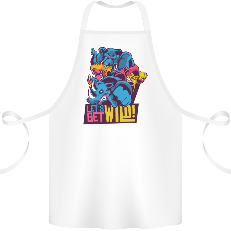 Lets Get Wild Rhino Gorilla Elephant Hippo Cotton Apron 100% Organic White