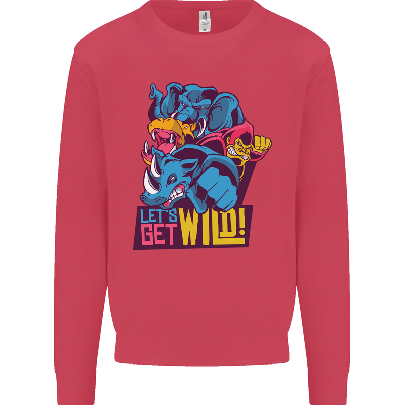 Lets Get Wild Rhino Gorilla Elephant Hippo Kids Sweatshirt Jumper Heliconia