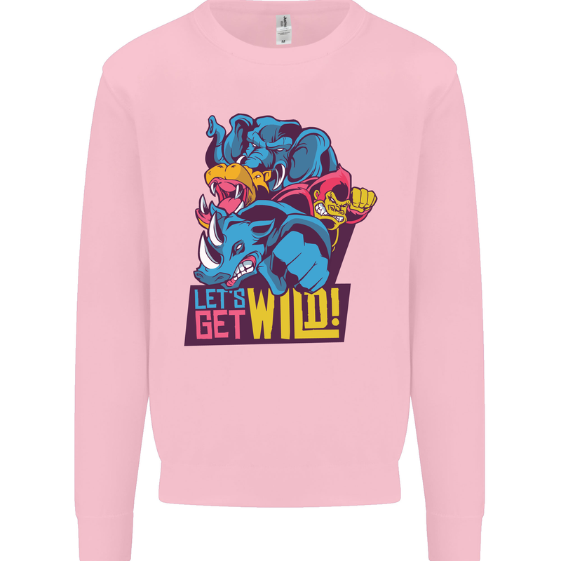 Lets Get Wild Rhino Gorilla Elephant Hippo Kids Sweatshirt Jumper Light Pink