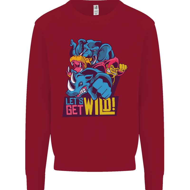 Lets Get Wild Rhino Gorilla Elephant Hippo Kids Sweatshirt Jumper Red