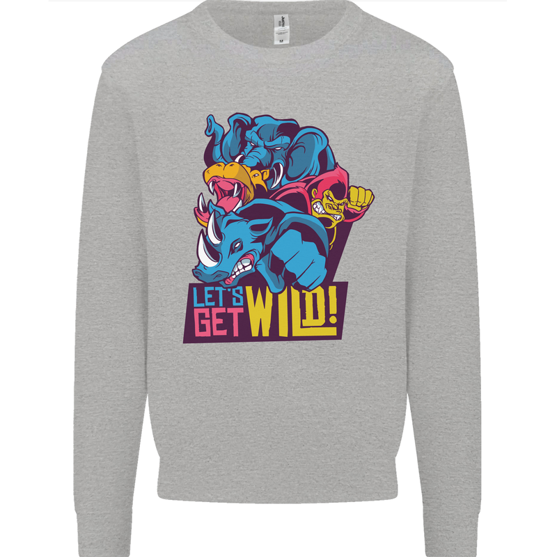 Lets Get Wild Rhino Gorilla Elephant Hippo Kids Sweatshirt Jumper Sports Grey