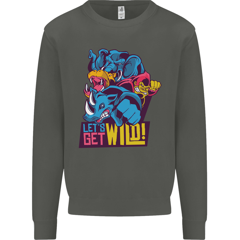 Lets Get Wild Rhino Gorilla Elephant Hippo Kids Sweatshirt Jumper Storm Grey