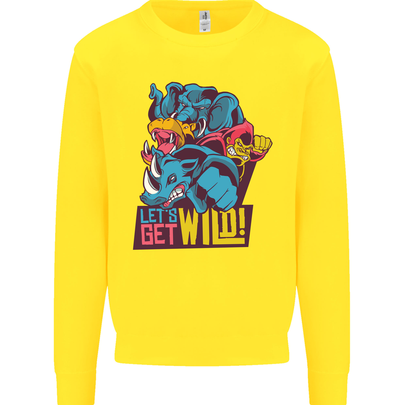Lets Get Wild Rhino Gorilla Elephant Hippo Kids Sweatshirt Jumper Yellow
