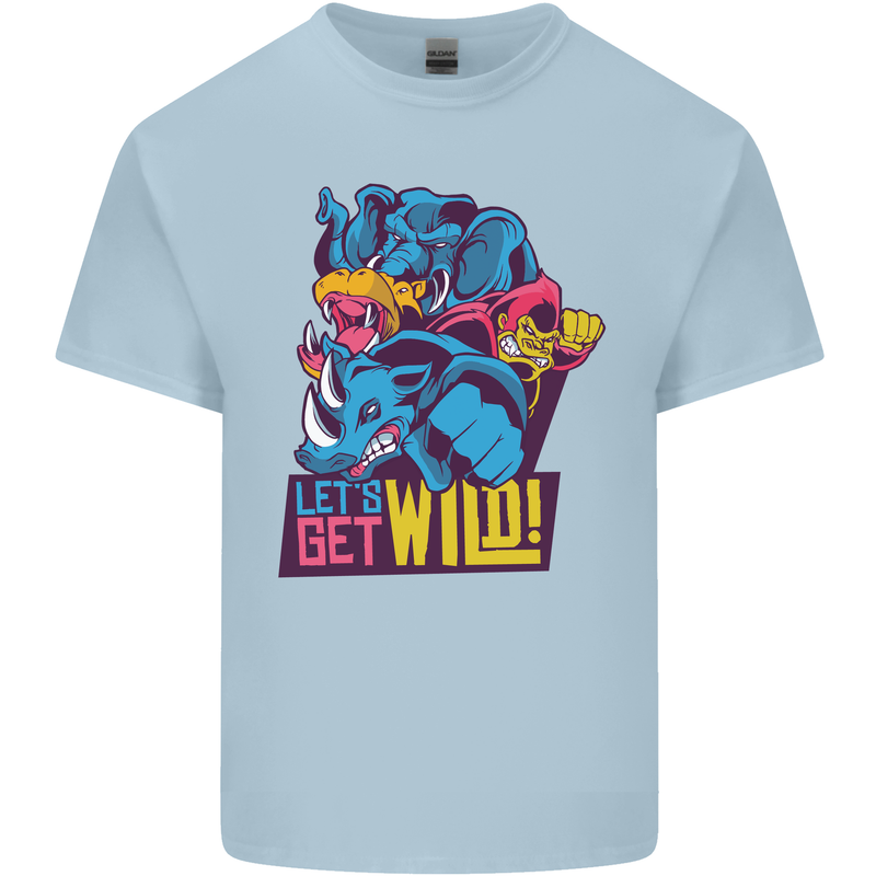 Lets Get Wild Rhino Gorilla Elephant Hippo Kids T-Shirt Childrens Light Blue