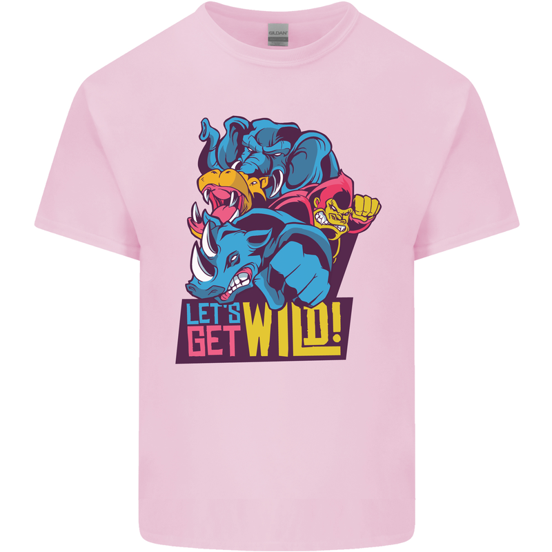 Lets Get Wild Rhino Gorilla Elephant Hippo Kids T-Shirt Childrens Light Pink