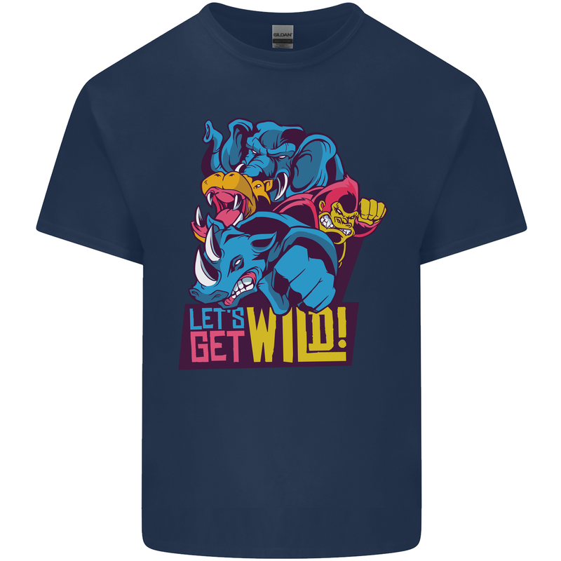 Lets Get Wild Rhino Gorilla Elephant Hippo Kids T-Shirt Childrens Navy Blue