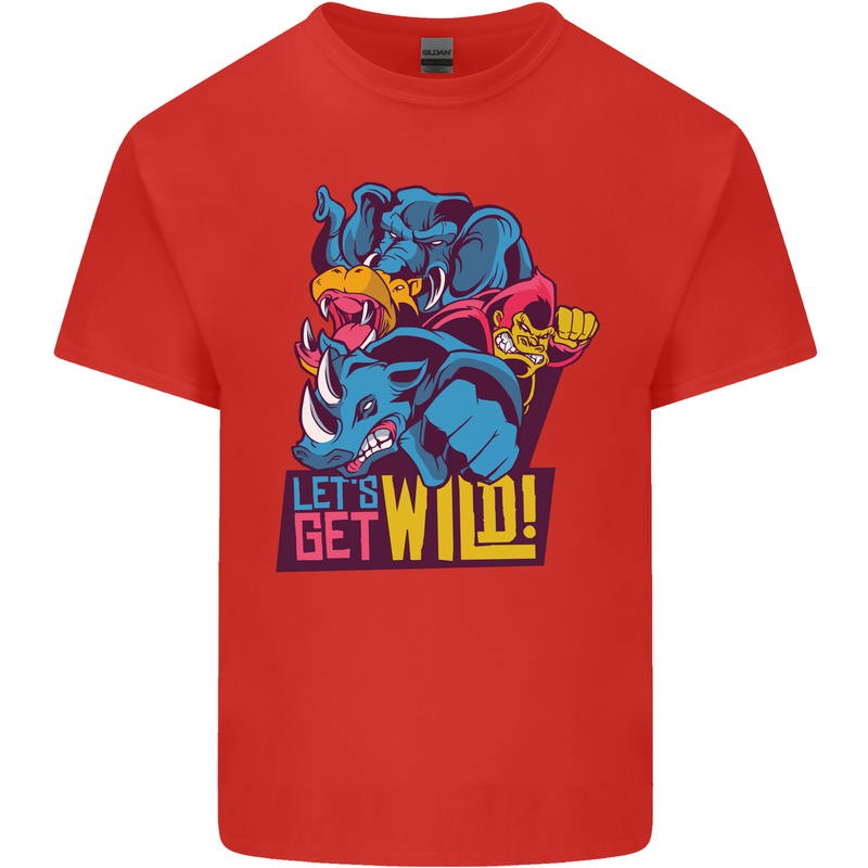 Lets Get Wild Rhino Gorilla Elephant Hippo Kids T-Shirt Childrens Red