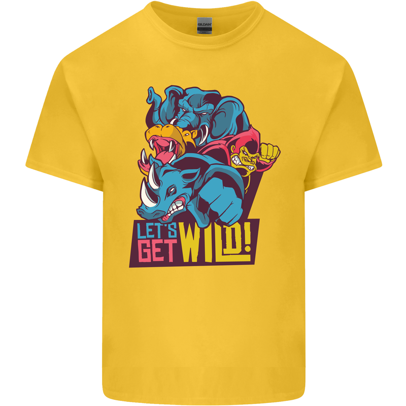 Lets Get Wild Rhino Gorilla Elephant Hippo Kids T-Shirt Childrens Yellow