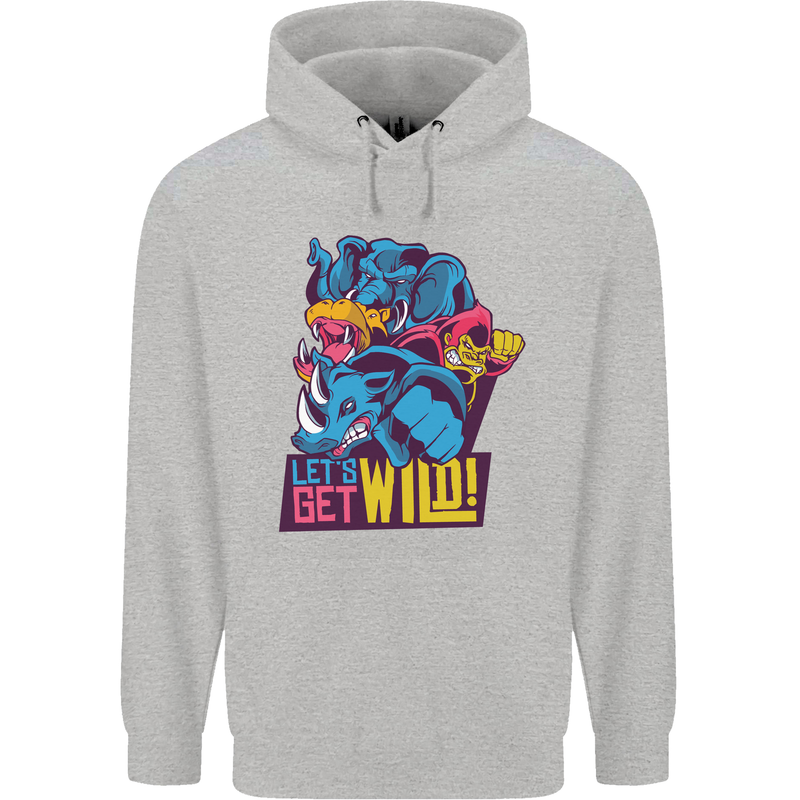 Lets Get Wild Rhino Gorilla Elephant Hippo Mens 80% Cotton Hoodie Sports Grey