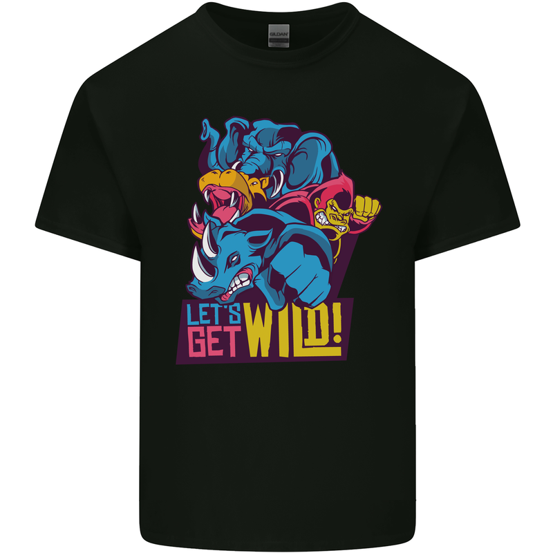 Lets Get Wild Rhino Gorilla Elephant Hippo Mens Cotton T-Shirt Tee Top Black