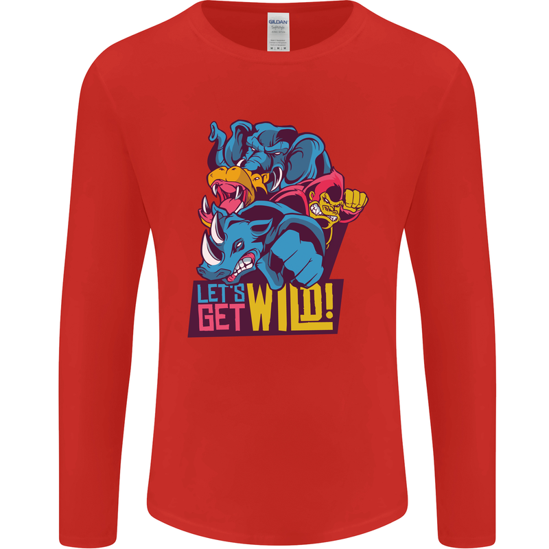 Lets Get Wild Rhino Gorilla Elephant Hippo Mens Long Sleeve T-Shirt Red